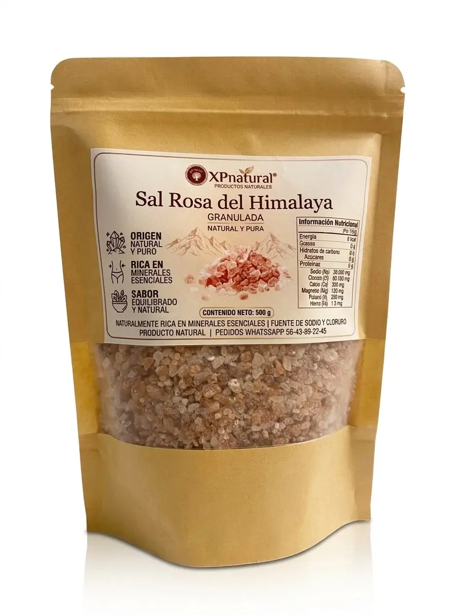 Sal rosa del Himalaya granulada 500g – rica en minerales esenciales, calcio, magnesio y sodio